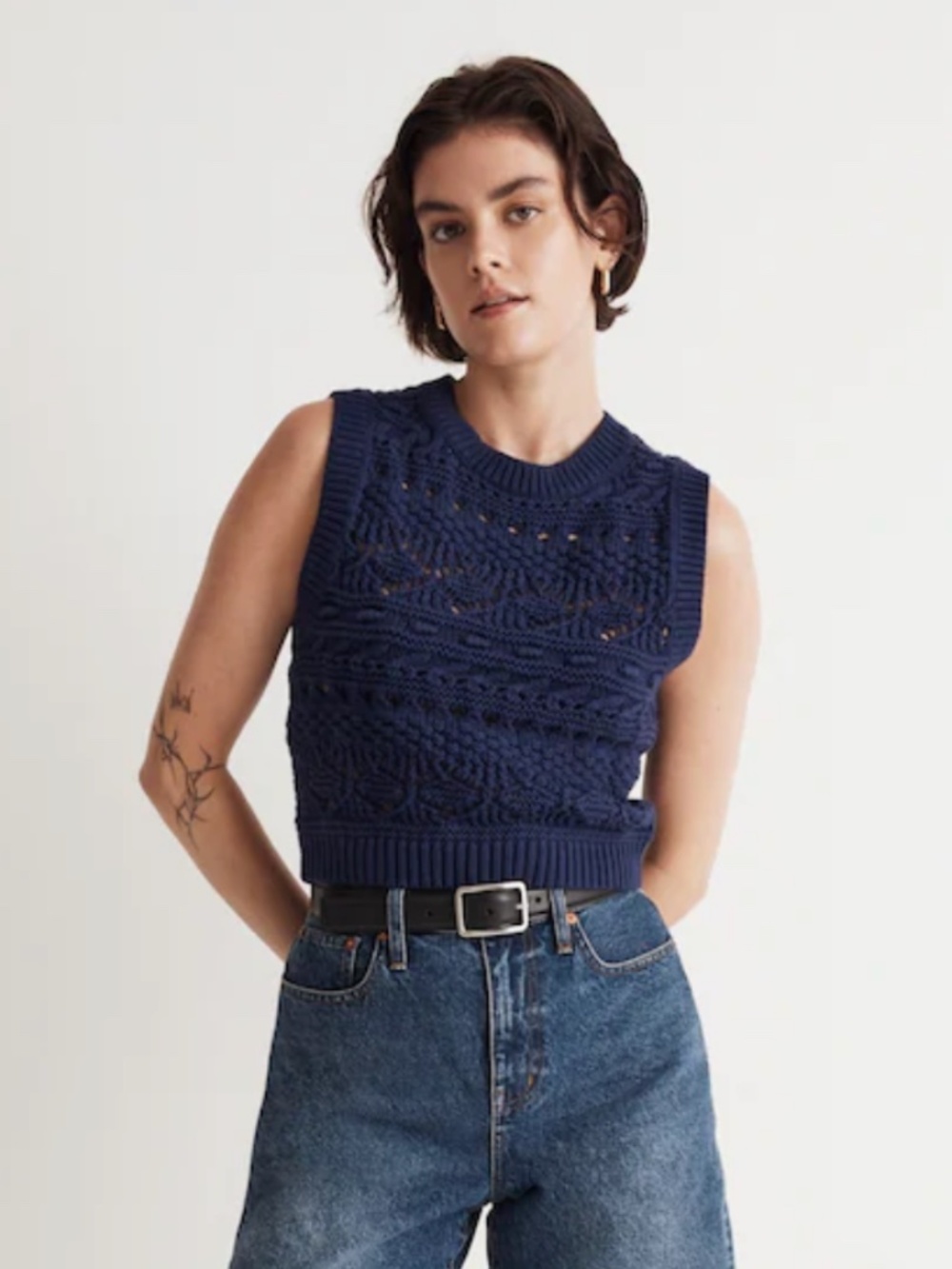 Madewell Blue Crochet-Knit Sweater Vest